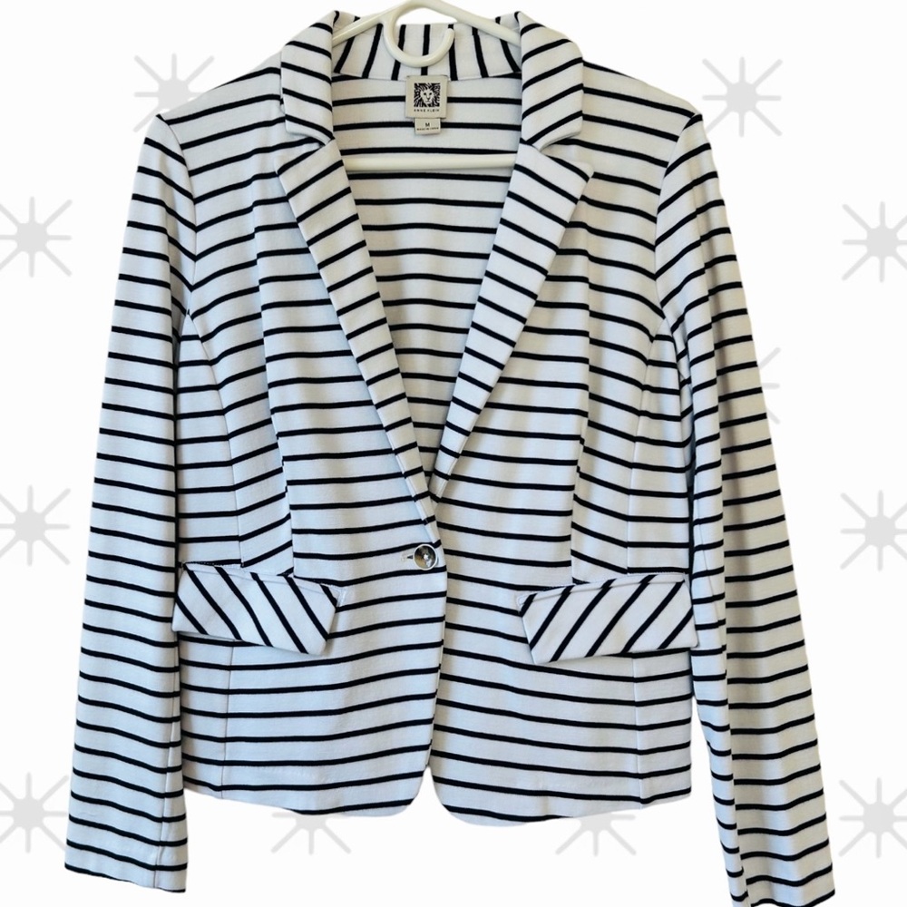 Anne Klein Blazer Jacket Women’s M Navy White Striped Classic Career Workwear